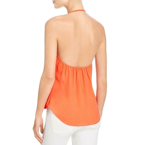 Womens Orange Crepe Surplice Neck Halter Top - Picture 2 of 2